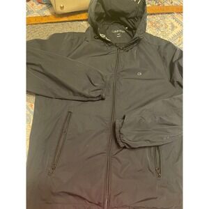 Calvin Klein Mens Repel Protect Windbreaker Jacket Hooded Black Small S Full Zip